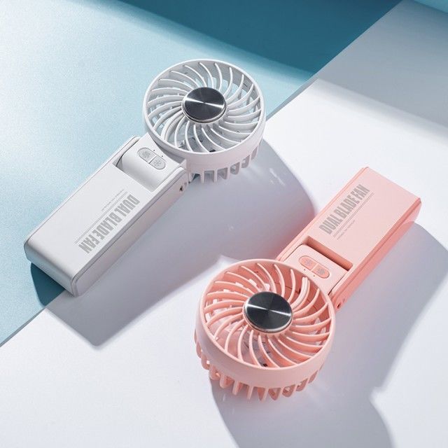 Mini ventilateur personnalisé à double lame à double moteur à 180 degrés ventilateur pliable à main avec réfrigération en porcelaine de glace super conductrice