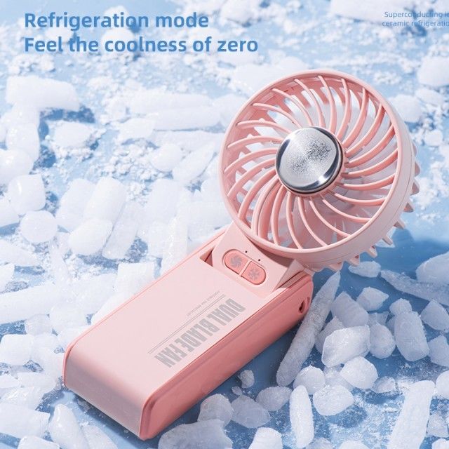 Mini ventilateur personnalisé à double lame à double moteur à 180 degrés ventilateur pliable à main avec réfrigération en porcelaine de glace super conductrice